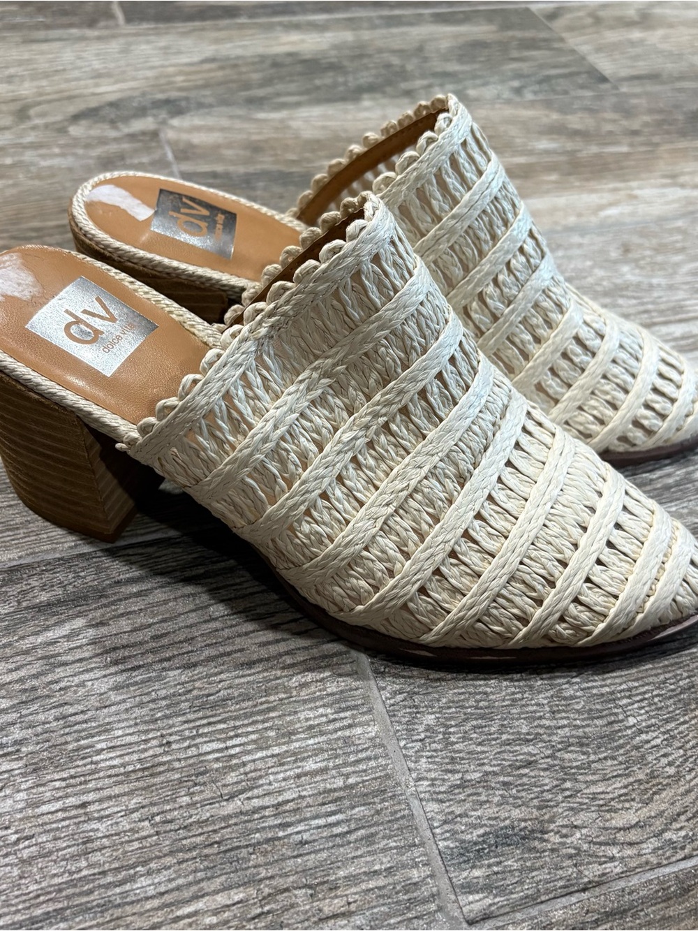 Dolce Vita Ivory Natural Woven Raffia Straw Pointed Toe Block Heel Mule Sz 9‎